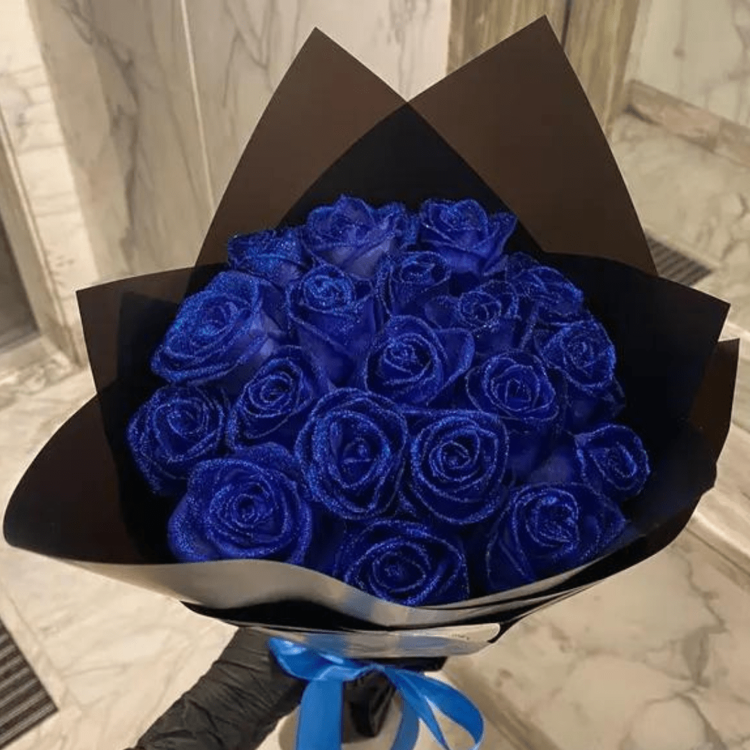 Artificial Rose Decor | Glitter Finish Gift Display, Plastic, Blue Or Red
