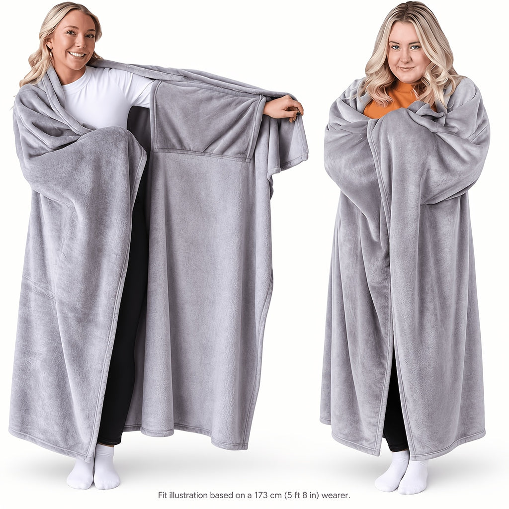 Wearable Blanket | Long Flannel Design With Double Pockets, Polyester, Multiple Colors