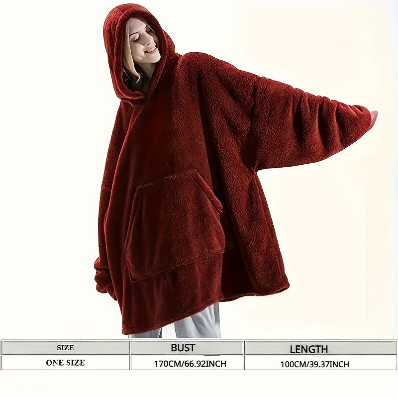 Wearable Blanket Hoodie | Double Sided Flannel Loungewear, Polyester, Multiple Colors