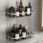 Bathroom Shelf | Drill Free Adhesive Storage, Metal, Black Or Silver