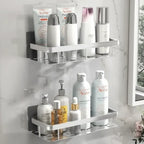 Bathroom Shelf | Drill Free Adhesive Storage, Metal, Black Or Silver
