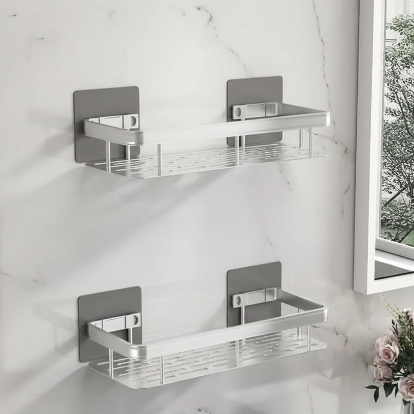 Bathroom Shelf | Drill Free Adhesive Storage, Metal, Black Or Silver