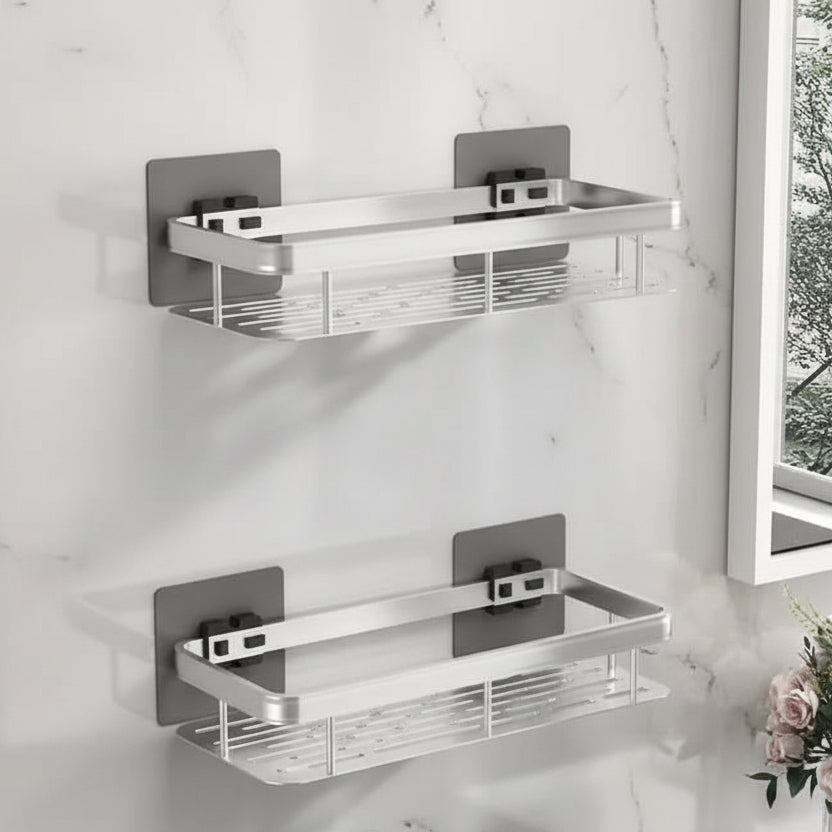 Bathroom Shelf | Drill Free Adhesive Storage, Metal, Black Or Silver