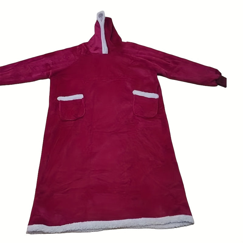 Wearable Blanket Hoodie | Long Hooded Sleeved Flannel, Polyester, Multiple Colors