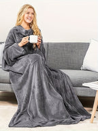 Wearable Blanket Wrap | Sleeved Loose Fit, Polyester Knit, Dark Gray