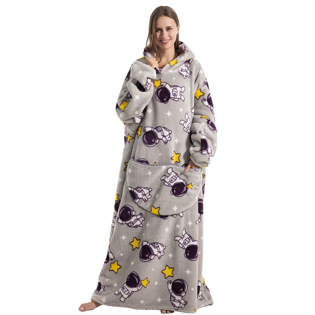 Wearable Blanket Hoodie | Printed Plush Design With Large Pocket, Polyester Flannel