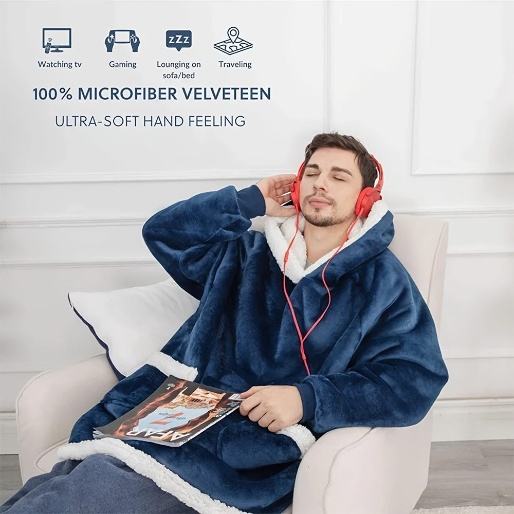 Wearable Blanket Hoodie | Long Hooded Sleeved Flannel, Polyester, Multiple Colors