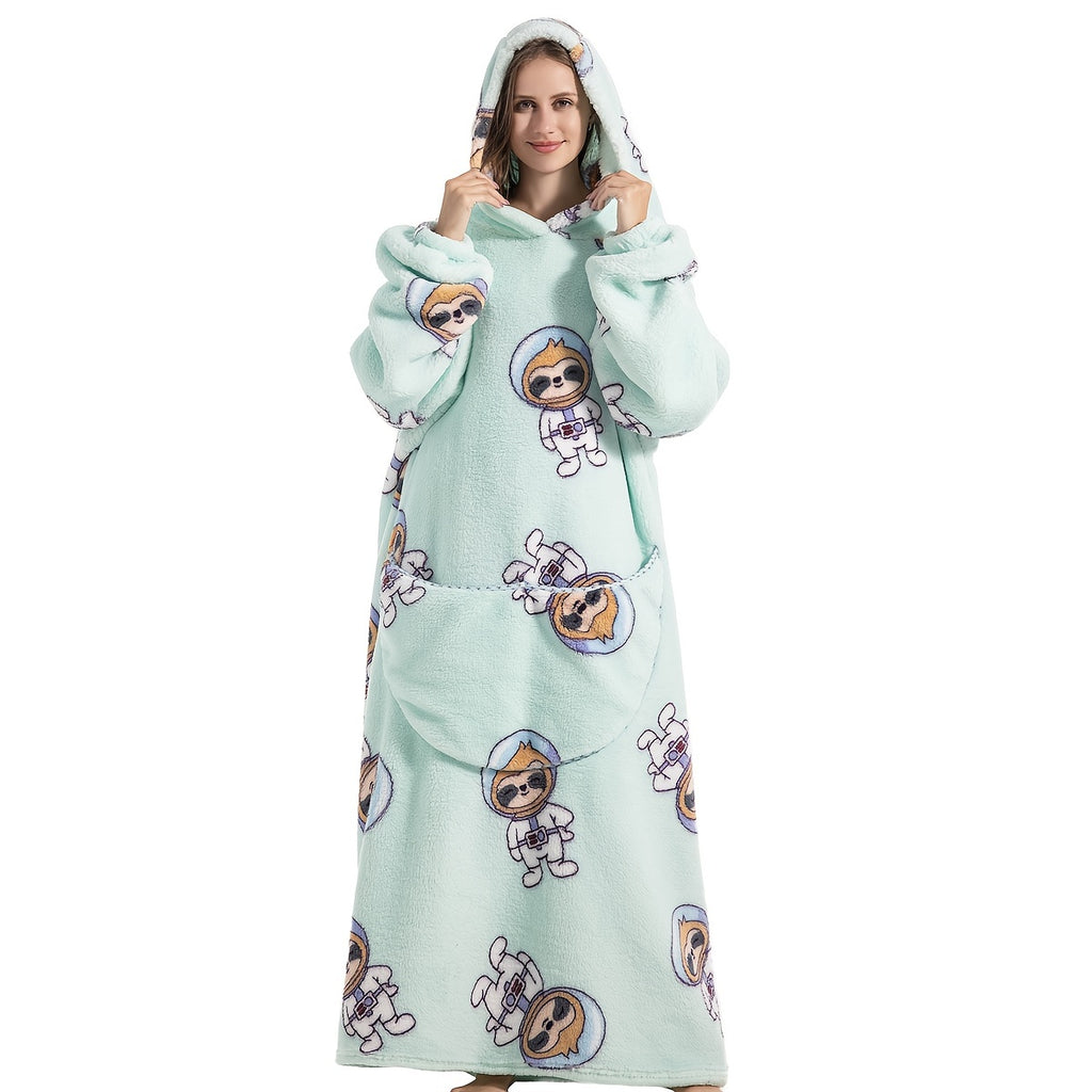 Wearable Blanket Hoodie | Printed Plush Design With Large Pocket, Polyester Flannel