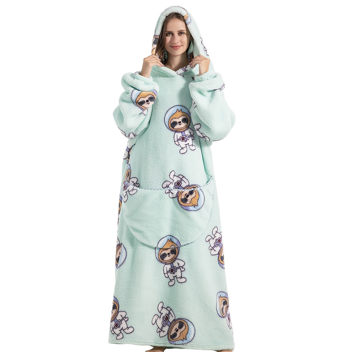 Wearable Blanket Hoodie | Printed Plush Design With Large Pocket, Polyester Flannel