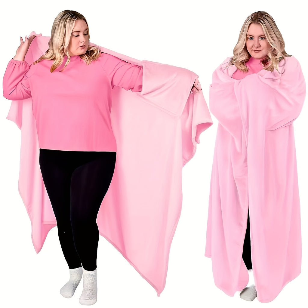 Wearable Blanket | Long Flannel Design With Double Pockets, Polyester, Multiple Colors