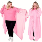 Wearable Blanket | Long Flannel Design With Double Pockets, Polyester, Multiple Colors