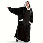 Wearable Blanket Robe | Extra Long Hooded Flannel With Vertical Pockets, Polyester