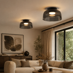Smoke gray glass ceiling light in a contemporary interior.