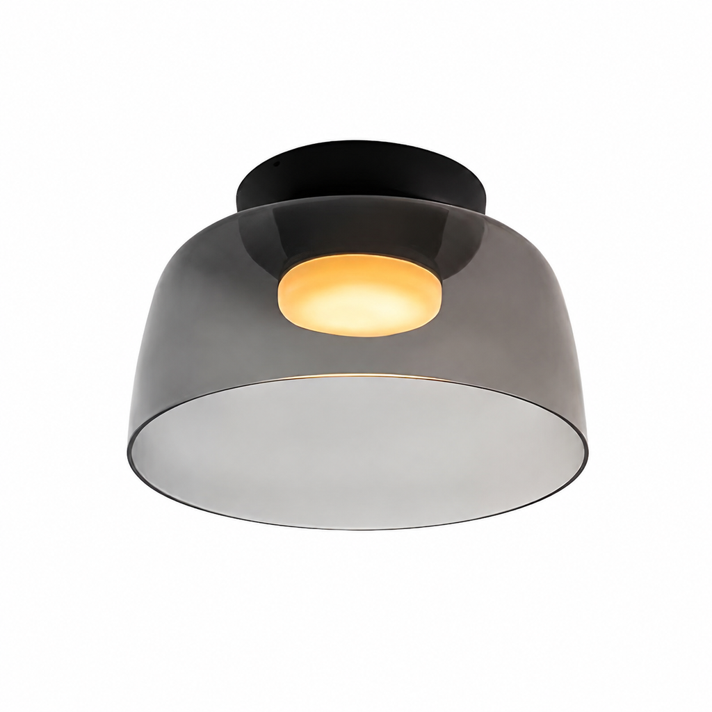 Smoke gray single-layer deep glass ceiling light on white.