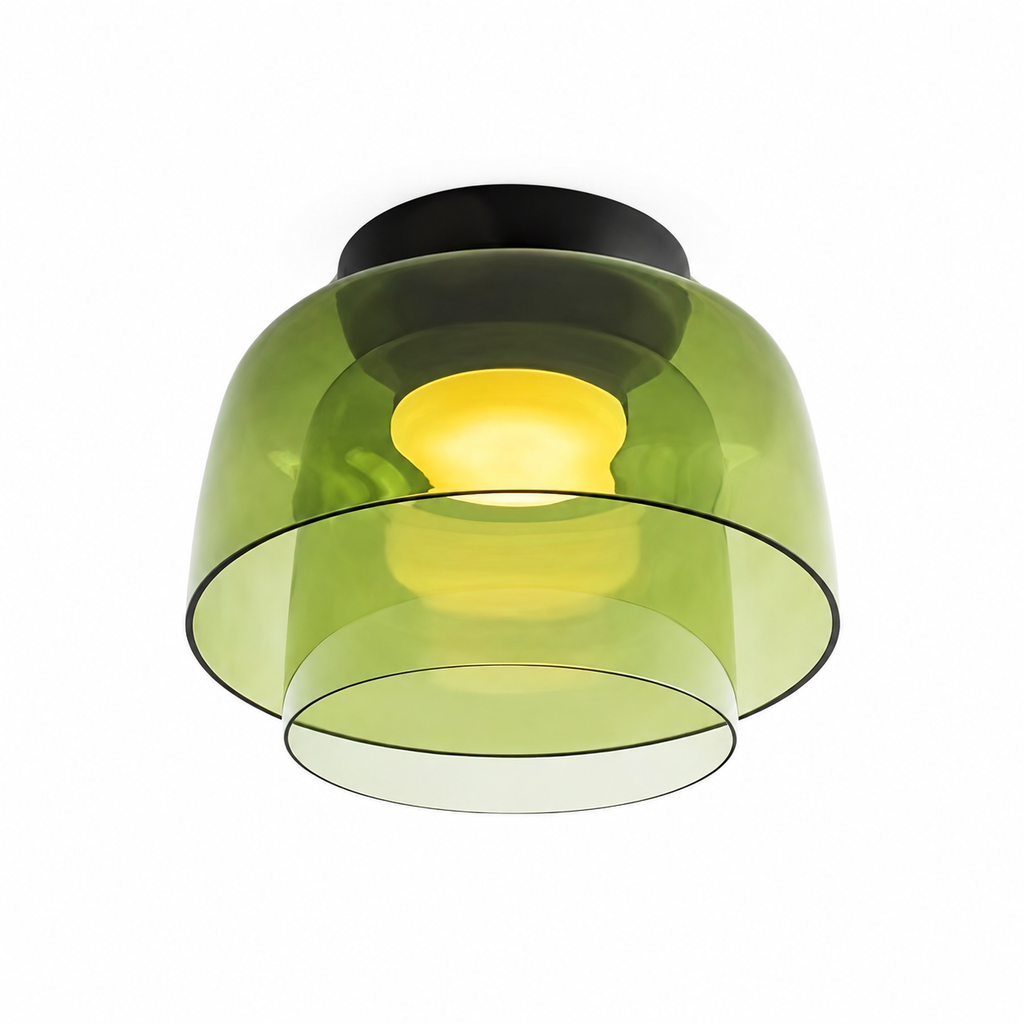 Green double-layer compact ceiling light on white.