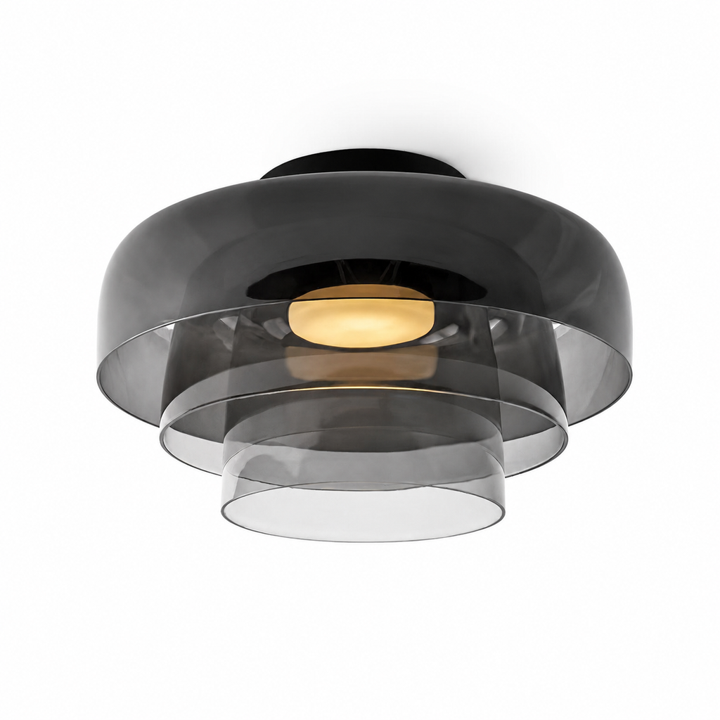 Smoke gray three-layer ceiling light on white.