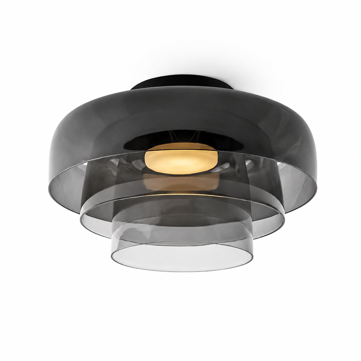 Smoke gray three-layer ceiling light on white.