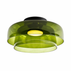 Green double-layer wide ceiling light on white.