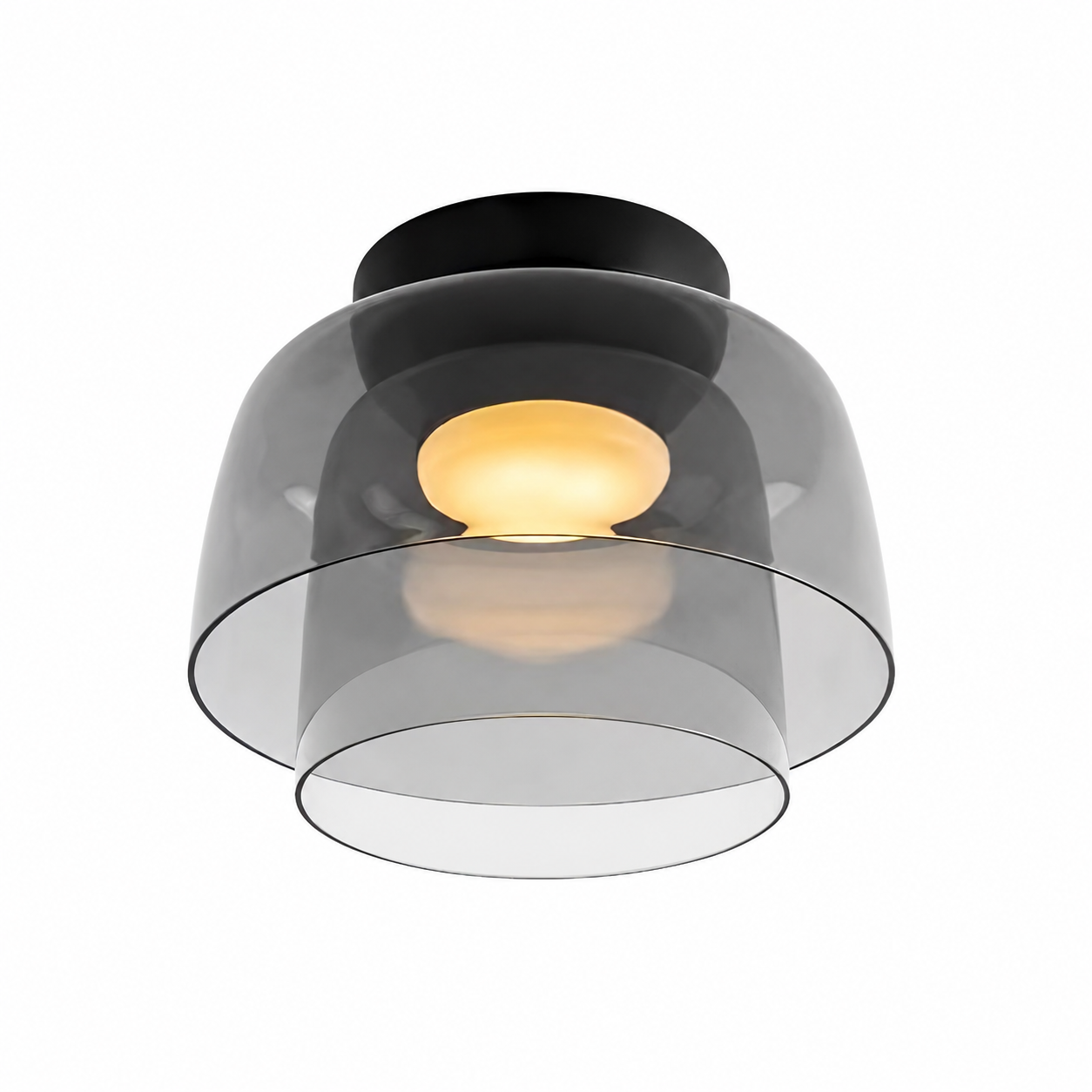 Smoke gray double-layer compact ceiling light on white.