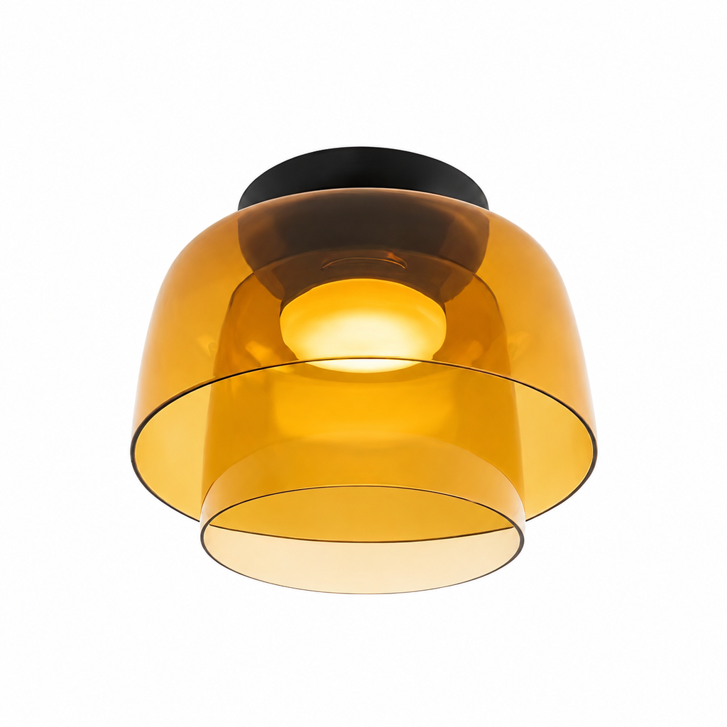Orange double-layer compact ceiling light on white.