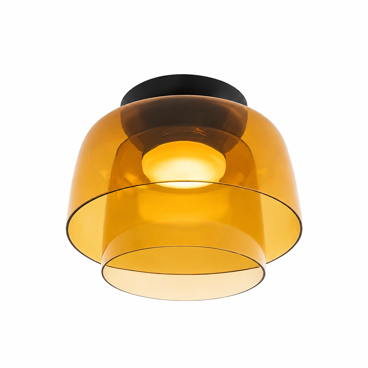 Orange double-layer compact ceiling light on white.