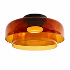 Orange double-layer wide ceiling light on white.