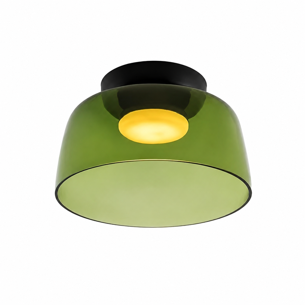 Green single-layer deep ceiling light on white.