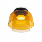 Orange double-layer compact ceiling light on white.