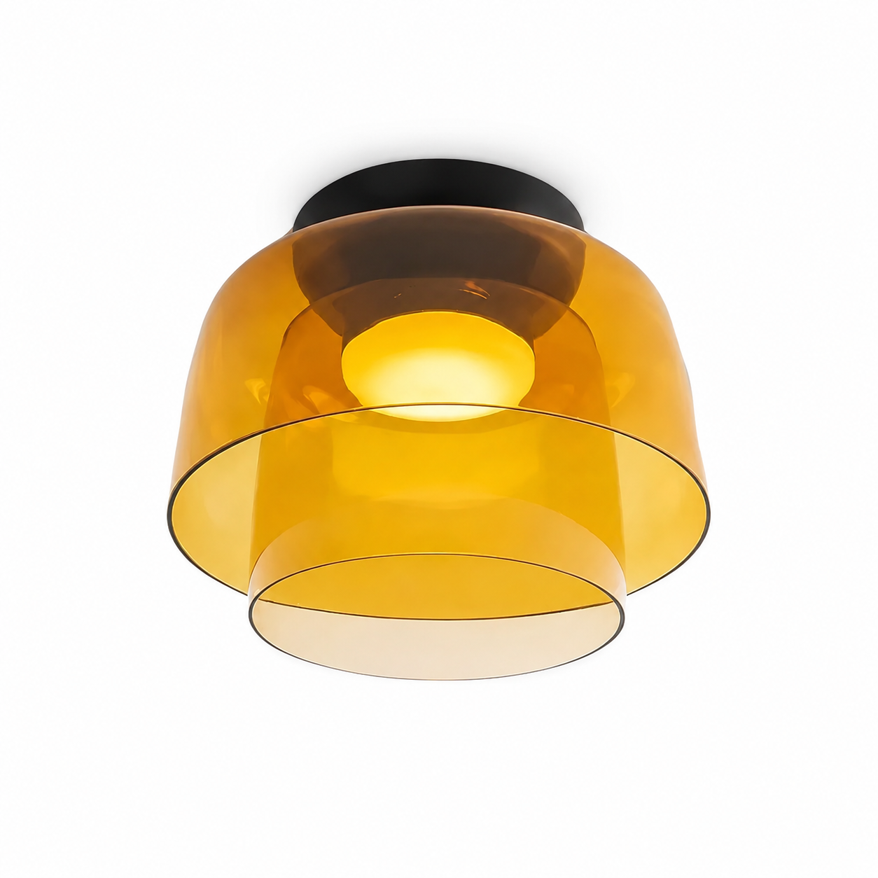 Orange double-layer compact ceiling light on white.