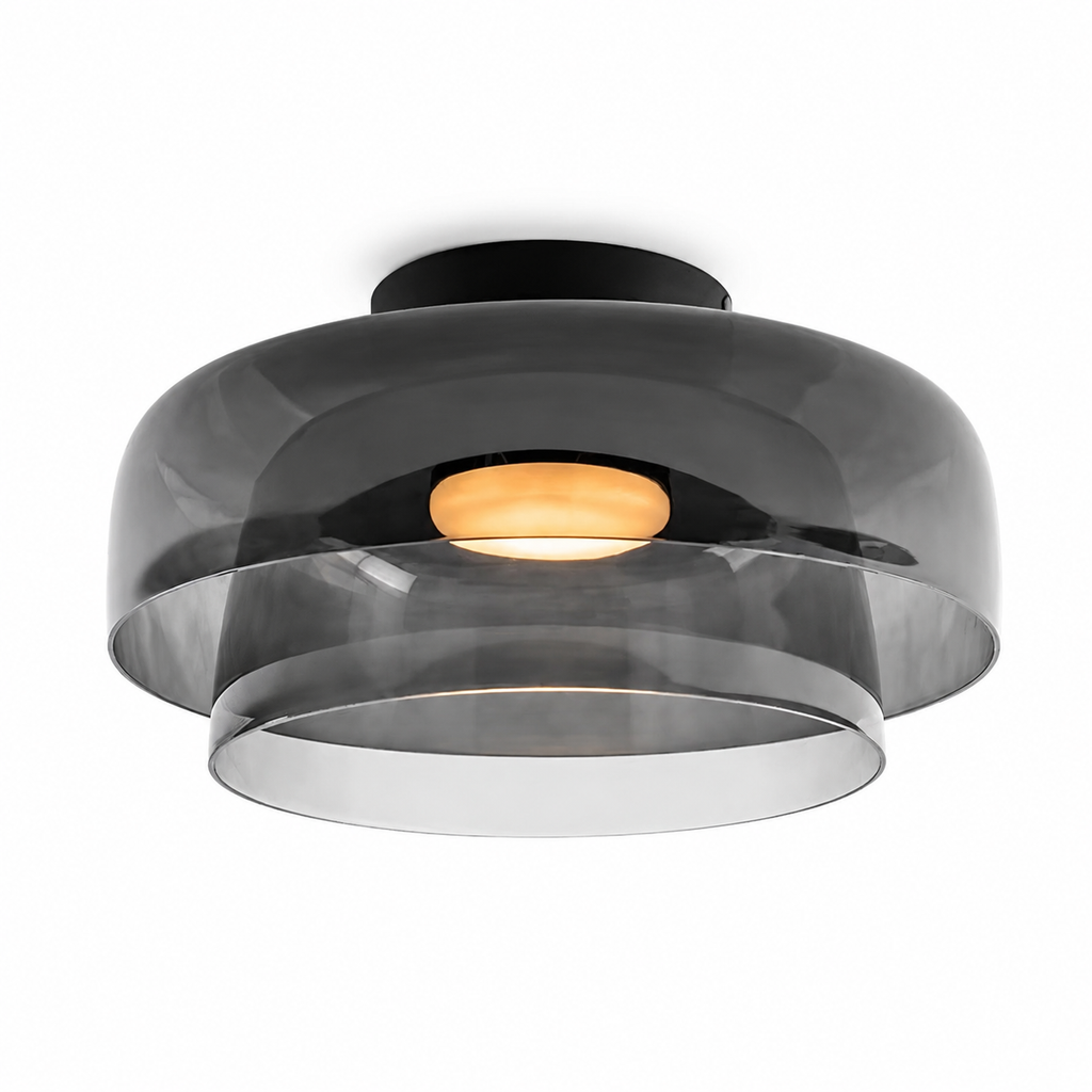 Smoke gray double-layer wide ceiling light on white.
