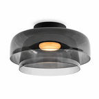 Smoke gray double-layer wide ceiling light on white.