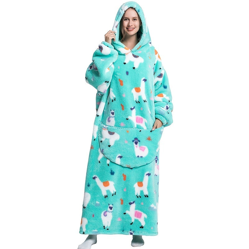 Wearable Blanket Hoodie | Printed Plush Design With Large Pocket, Polyester Flannel