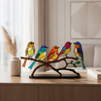Bird Statue | Colorful Acrylic Animal Sculpture, Wood Base, Multicolor, gallery view 3.