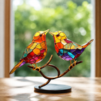 Bird Statue | Colorful Acrylic Animal Sculpture, Wood Base, Multicolor, gallery view 4.