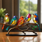 Bird Statue | Colorful Acrylic Animal Sculpture, Wood Base, Multicolor, gallery view 6.