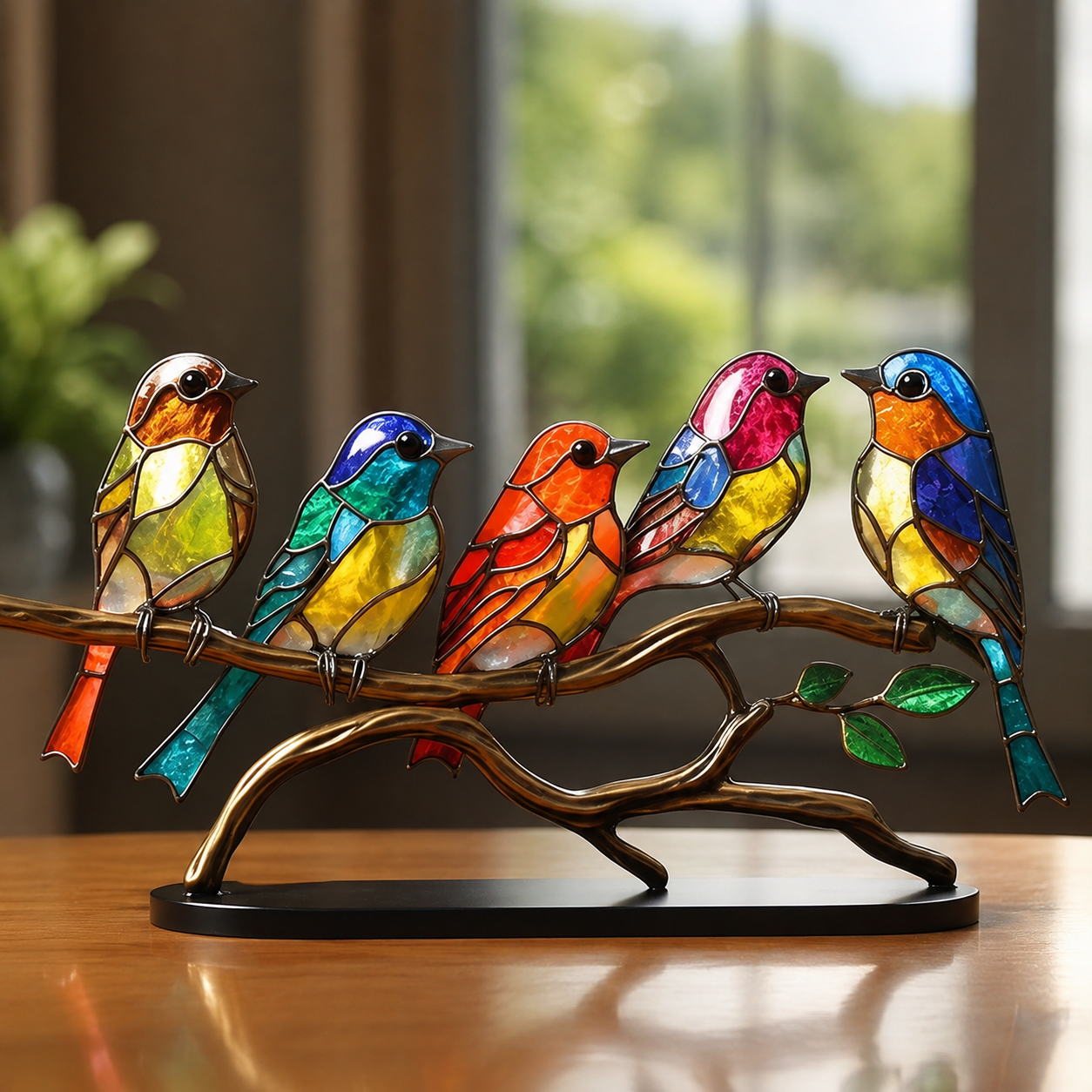 Bird Statue | Colorful Acrylic Animal Sculpture, Wood Base, Multicolor, gallery view 6.