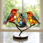 Bird Statue | Colorful Acrylic Animal Sculpture, Wood Base, Multicolor, gallery view 7.