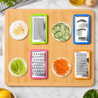 Cutting board bamboo storage trays and graters feature view