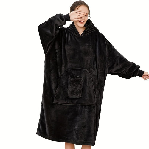 Wearable Blanket Hoodie | Oversized Sherpa Style, Polyester Flannel, Multiple Colors