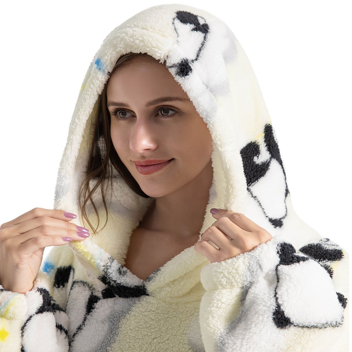 Wearable Blanket Hoodie | Printed Plush Design With Large Pocket, Polyester Flannel