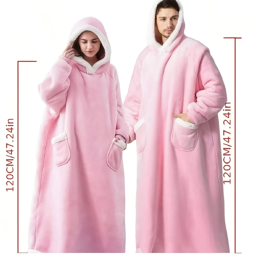 Wearable Blanket Hoodie | Long Hooded Sleeved Flannel, Polyester, Multiple Colors