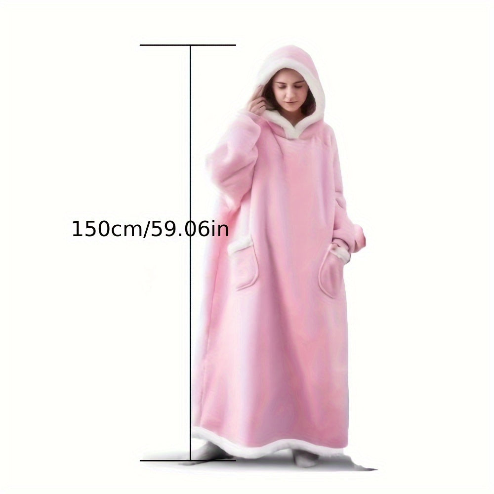 Wearable Blanket Hoodie | Long Hooded Sleeved Flannel, Polyester, Multiple Colors