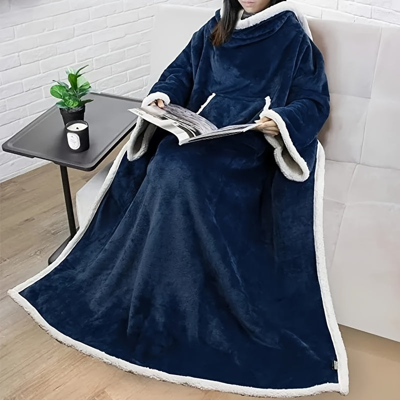 Wearable TV Blanket | Sleeves And Front Pocket, Polyester Flannel, Black Or Blue
