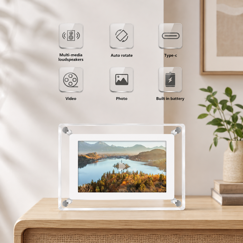 Digital photo frame clear acrylic feature view