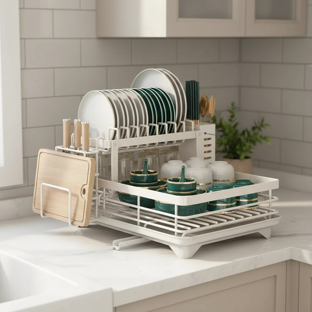 Dish Drying Rack | Foldable Space Saving Design, Stainless Steel, Black Or White