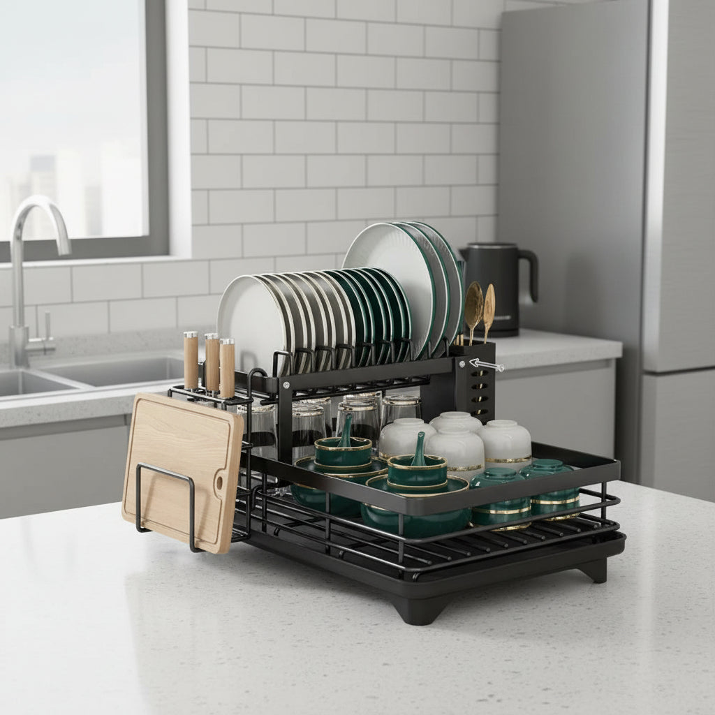 Dish Drying Rack | Foldable Space Saving Design, Stainless Steel, Black Or White