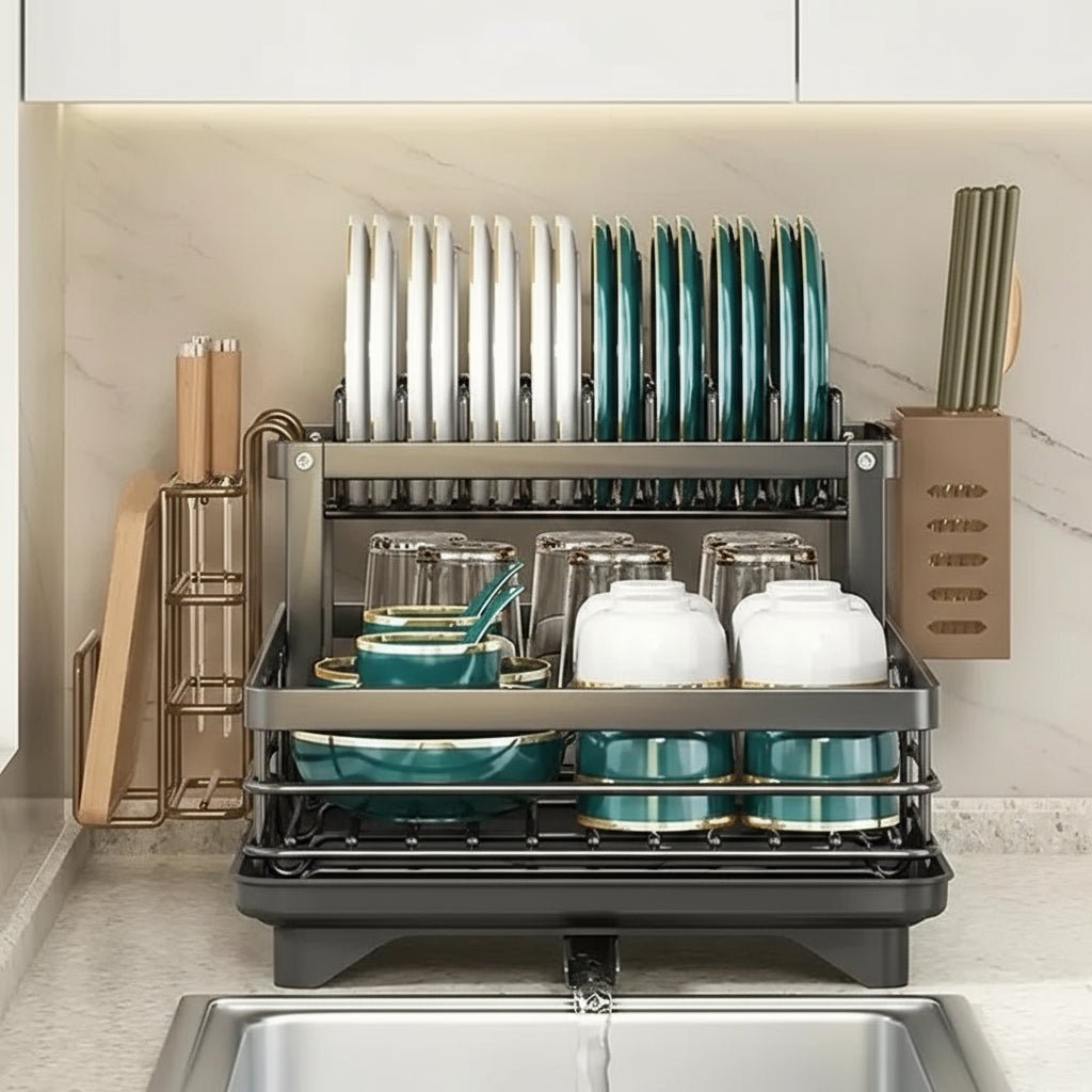 Dish Drying Rack | Foldable Space Saving Design, Stainless Steel, Black Or White