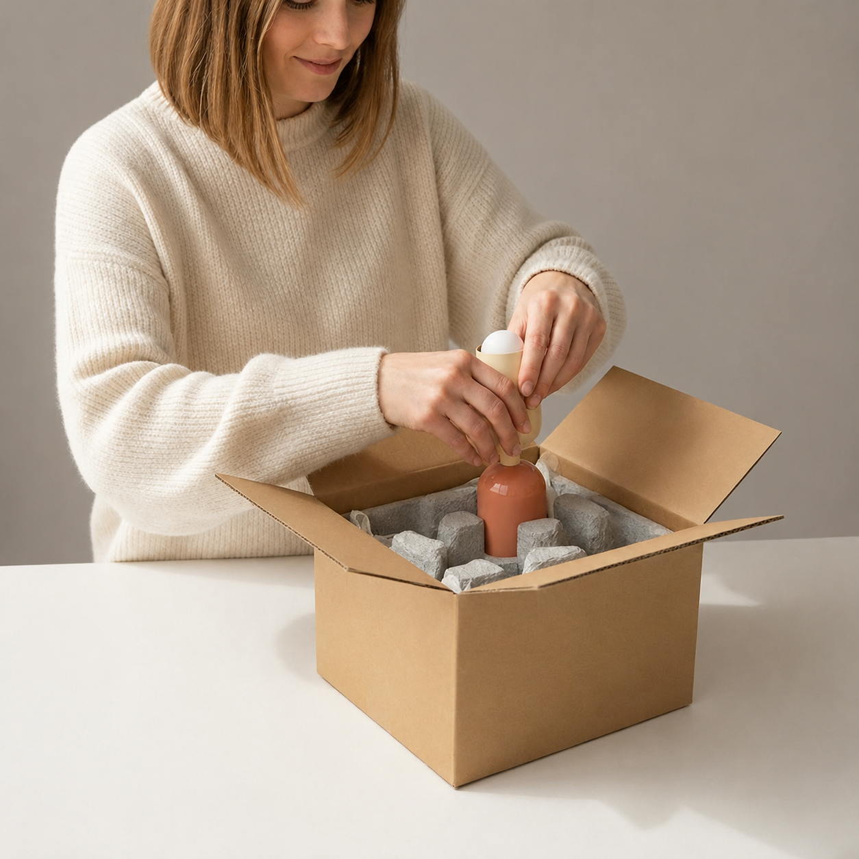 Unboxing a beige and pink double Scandinavian wall sconce from plain packaging