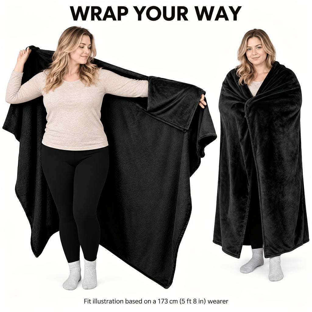Wearable Blanket | Long Flannel Design With Double Pockets, Polyester, Multiple Colors