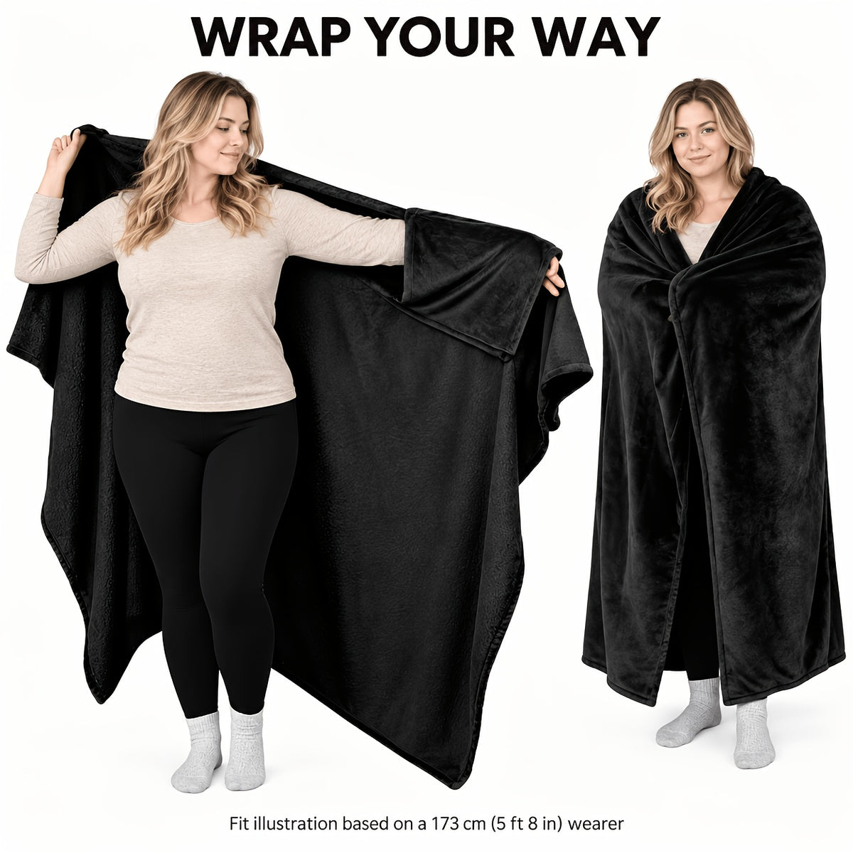 Wearable Blanket | Long Flannel Design With Double Pockets, Polyester, Multiple Colors